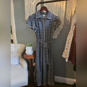 Max Studio London NWT Black White Floral Collared Midi Dress Large